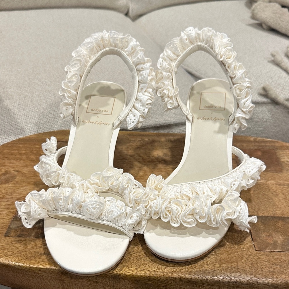 For Love & Lemons White Ruffle heels